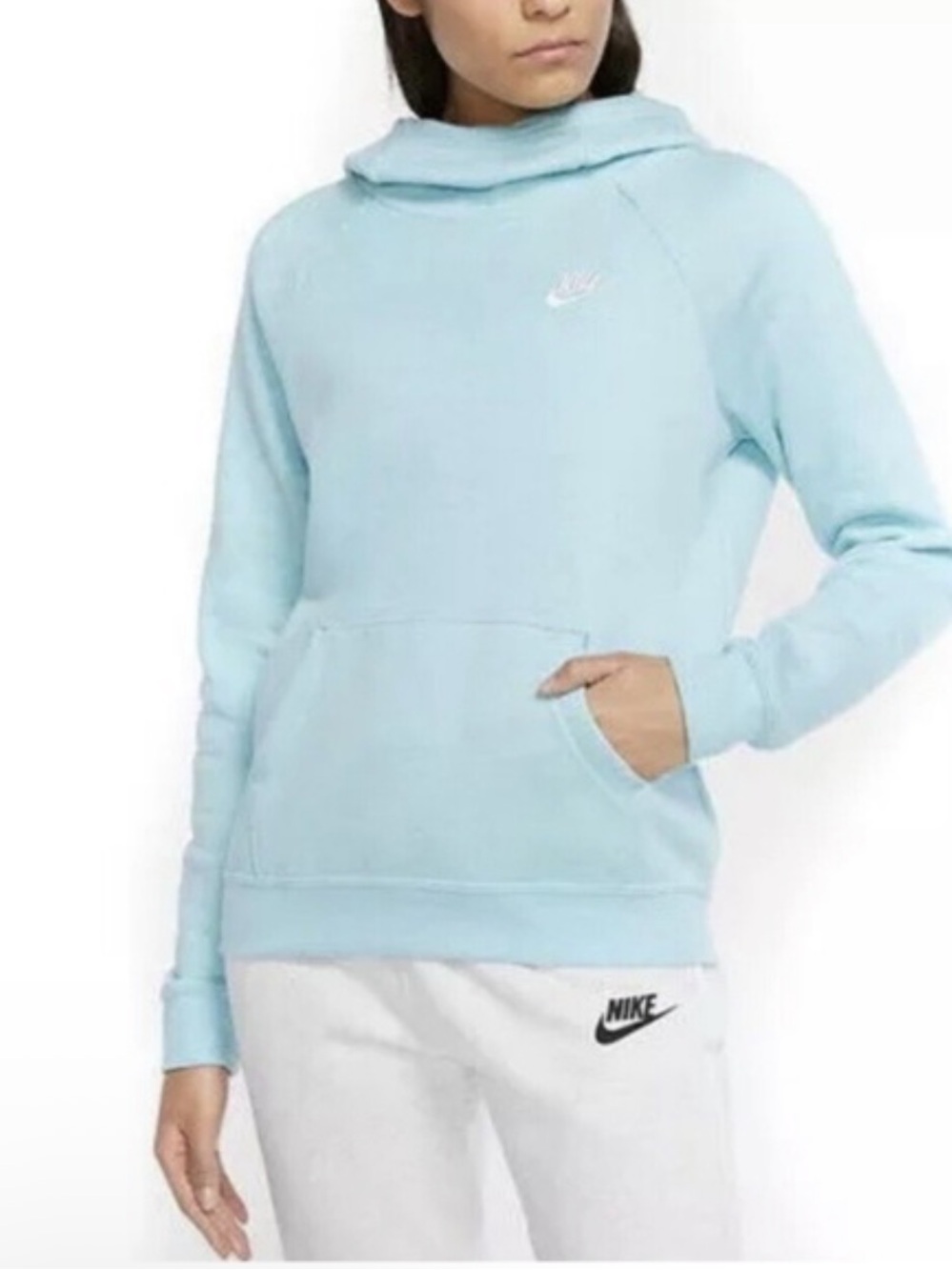 WOMEN'S NIKE SPORTSWEAR CLUB FLEECE FUNNEL-NECK HOODIE- BLUE Size Small